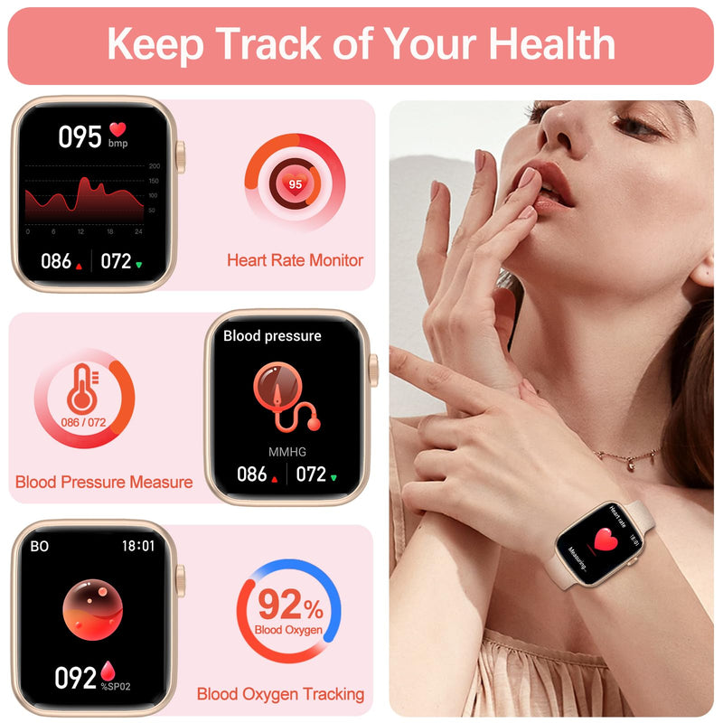 YoYoFit Smart Watch(Answer/Make Call), 1.85" Smartwatch for Women, Fitness Activity Tracker with Heart Rate Blood Oxygen Sleep Monitor Step Calorie Counter for iPhone Android Phones, Pink