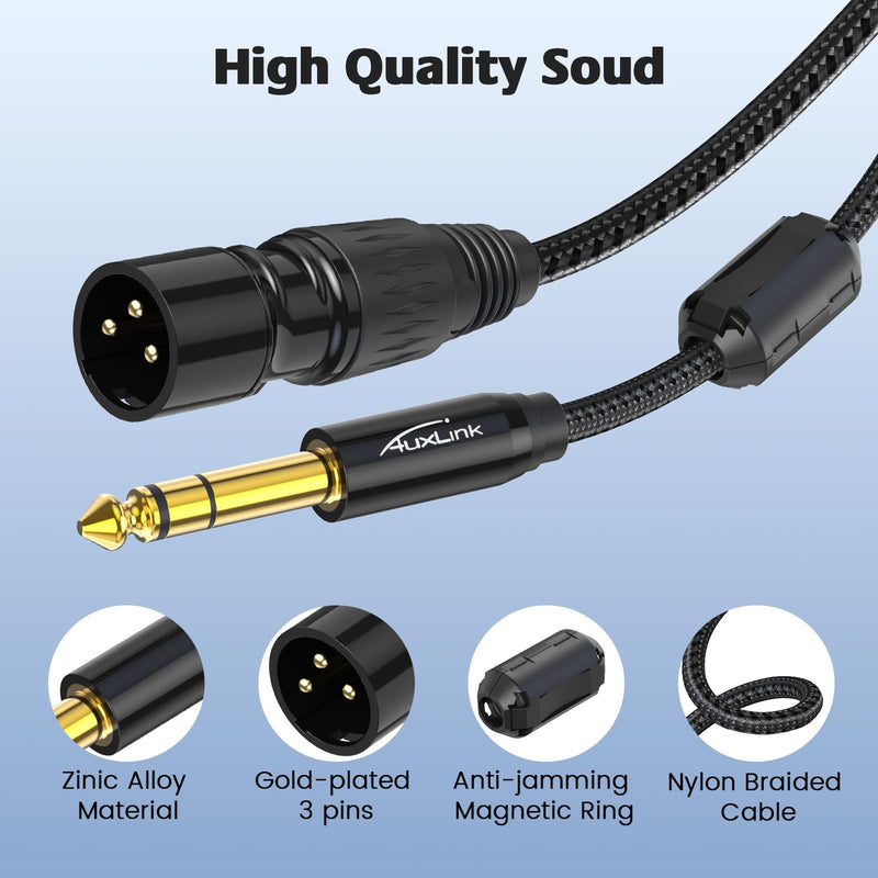 [AUSTRALIA] - XLR Male to 1/4, TRS to 6.35mm 2Packs Gold-Plated Connectors Nylon Braided, Quarter Inch to XLR Male Cable for Speakers, Mixers, Amplifiers - 10ft XLR M ale 10ft 2pack XLR Male to 1/4 Cable 