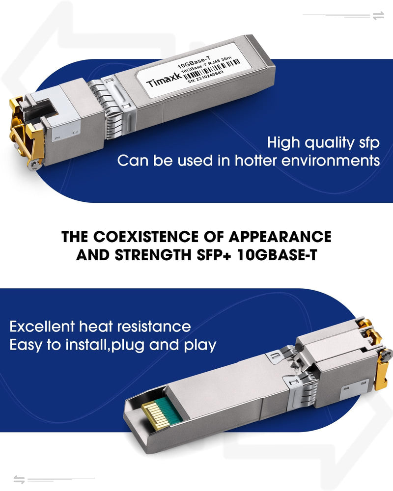 Timaxk 10G SFP+ to RJ45 Transceiver, 10GBase-T Copper Ethernet Module, 30m Over Cat6a/Cat7, Compatible with Cisco SFP-10G-T-S, Ubiquiti UACC-CM-RJ45-MG, MikroTik S+RJ10, Netgear, QNAP, 1 Pack