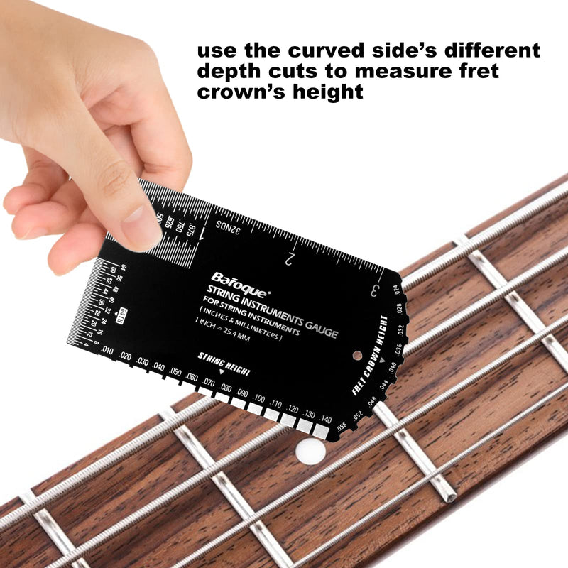 String Action Gauge Ruler, Guitar Set Up Gauge,Multifunctional Guitar Fret Rocker Luthier Tool with Thick Leather Case,Precise Etched, Polished Edge (Inch and Metric) Black