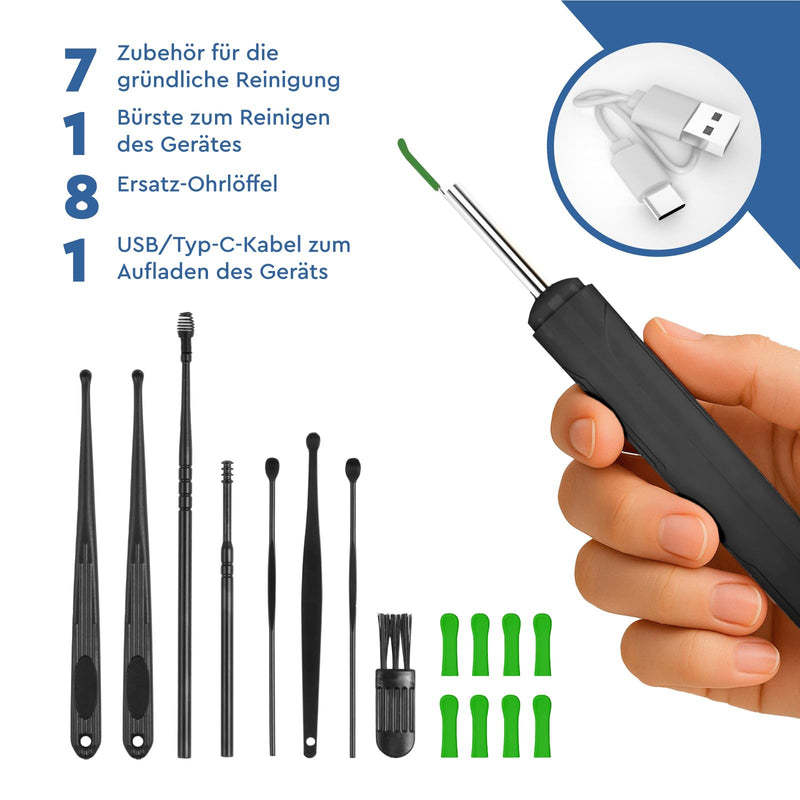 Ear Wax Remover Otoscope with Camera 1920p 3.6 mm WiFi Ear Cleaner - UdiGuard Ear Mirror Ear with 6 LED Lights Adults Rabbits and Children Black - Compatible with iPhone iPad Android Udiguard Black Otoscope