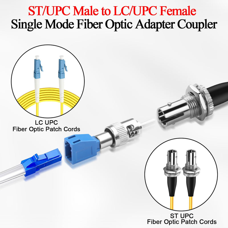 QIANRENON ST Male to LC Female Hybrid Fiber Optic Converter SM 9/125μm ST/UPC Male to LC/UPC Female Single Mode Fiber Optic Adapter Coupler for Red Light Pen Optical Power Meter Patch Cord Pigtail