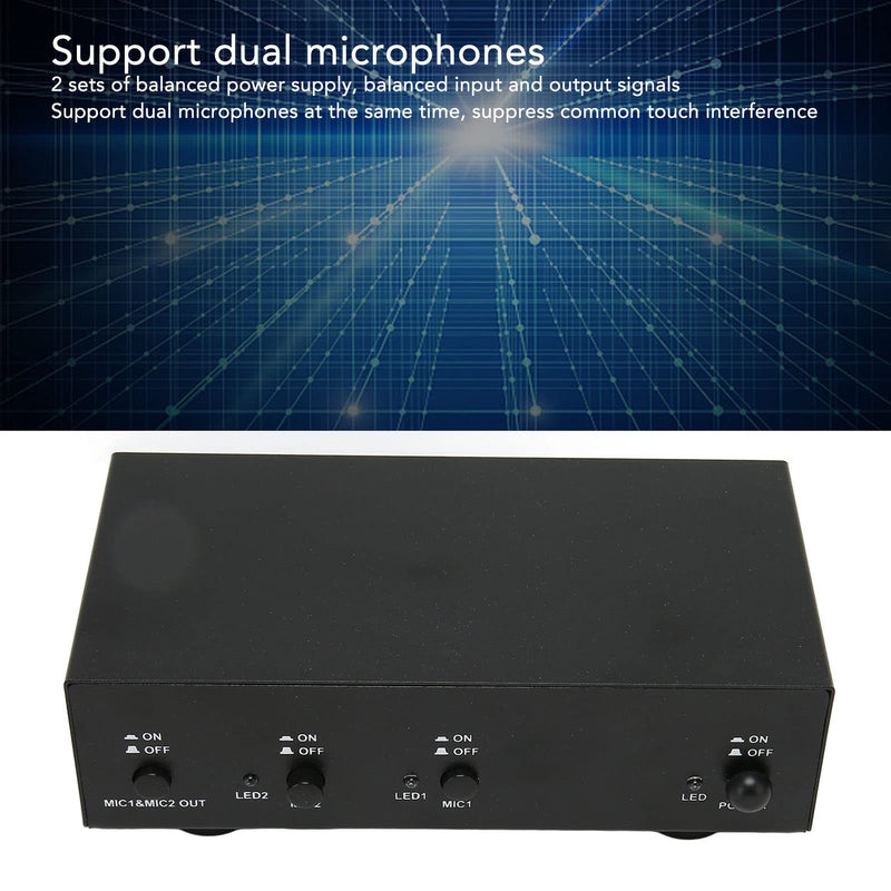 [AUSTRALIA] - 48V Phantom Power Supply, Microphone Phantom Power Supply with 2 XLR Cables, Support Dual Microphones, 48 V Phantom Power for Music Recording Equipment 
