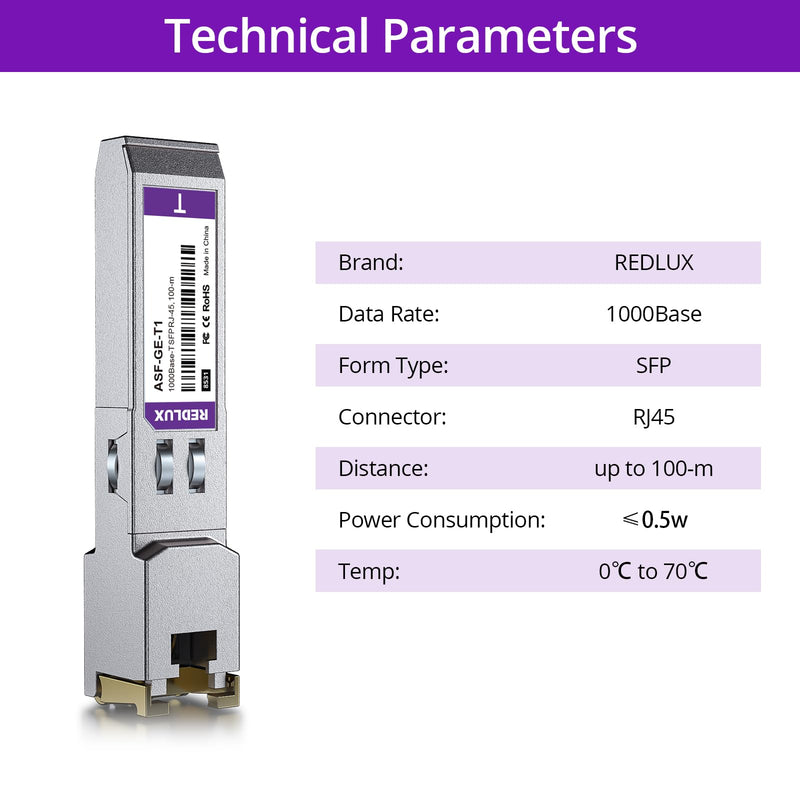 REDLUX SFP to RJ45 1000Base-T Copper Ethernet Module, up to 100m, 2-Pack | 1.25G SFP-T Copper Transceiver for Cisco SFP-GE-T, Ubiquiti Unifi UF-RJ45-1G, Meraki, Fortinet, TP-Link and More 1.25G-T