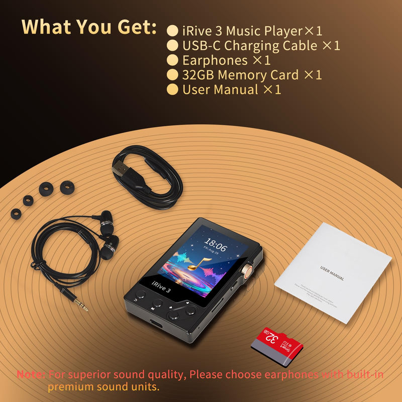 [AUSTRALIA] - iRive3 MP3 Player Clear HiFi Stereo Sound 32GB Bluetooth Music Player with FM Radio Voice Recorder Expandable up to 128GB 