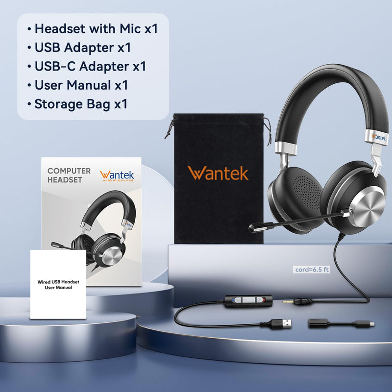 [AUSTRALIA] - Wantek Headset wtih Mic, USB Headset with Microphone for PC, Computer Headset with Noise Canceling Microphone with Mute for Work Home Office Online Skype Zoom Meetings 