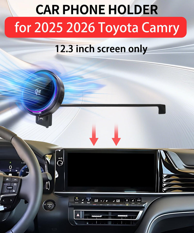 25W Car Mount Charger for Toyota Camry 2025-2026 12.3-Inch Screen | 2025 2026 Toyota Camry Qi2.2 25W MagSafe Fast Charging Cell Phone Holder Accessories,with Cooling Fan＆54W Fast Adapter for 2025 2026 Toyota Camry(12.3 Inch)