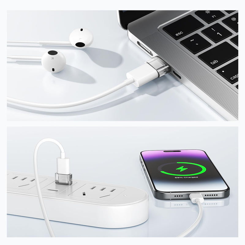 Elebase USB to USB C Adapter 4 Pack,Transparent Type-C Female to A Male Car Charger Converter for New iPhone 16 Pro Max Plus 15 14 13,Apple Watch 10 9 8,Airpods,iPad Air 5 Mini 6 7,Samsung S24 Ultra