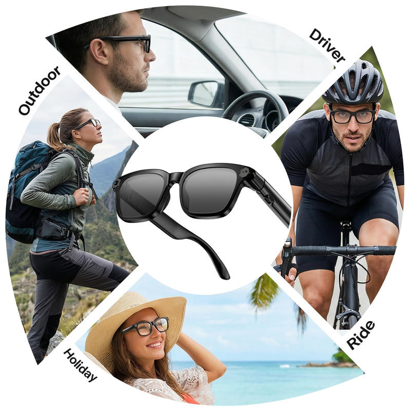 Ai Smart Glasses with Camera, 4K 8MP HD Photo and Video Recording with Real-Time Translation/Object Recognition/AI Voice Q&A/Recording, Calls and Music, UV & Blue Light Protection, Photochromic lens Shine Black M08