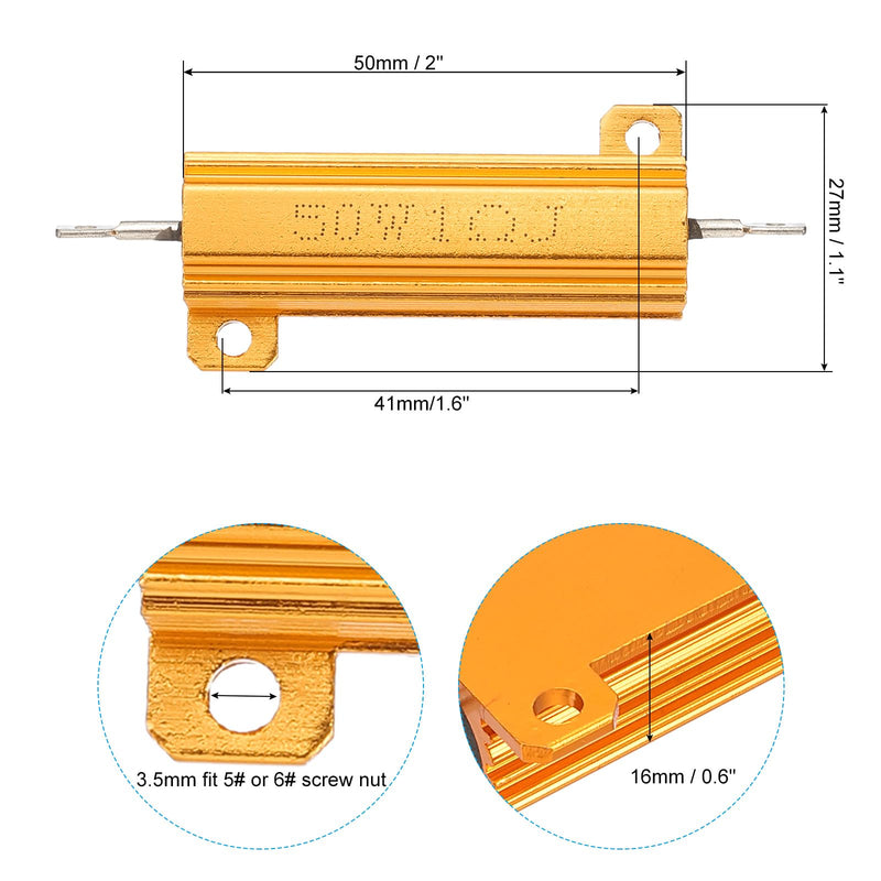 PATIKIL 50W 1 Ohm Aluminum Shell Resistor, 5 Pack Aluminum Housing Resistor Housed Case Wirewound Resistors Screw Tap Power Resistor 5% Tolerance, Golden