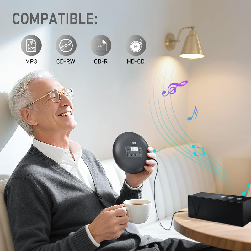 [AUSTRALIA] - HOTT C204 Basic Portable CD Player with Anti-Skip Protection - AA Battery Powered, Compact CD Players MP3/CD-R Compatible, Built-in Headphones & AUX Output for Car 