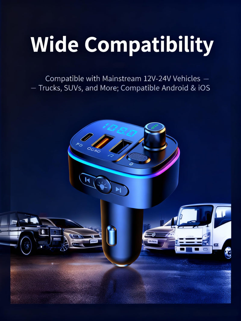 [AUSTRALIA] - TISONNY Bluetooth FM Transmitter for Car, with Dual Fast Charging (QC3.0 & PD 20W), Qualcomm 5.0 Chip, Hands-Free Calling, Support USB/TF Card Playback, Plug and Play for All Cars Black FM Transmitter T65 