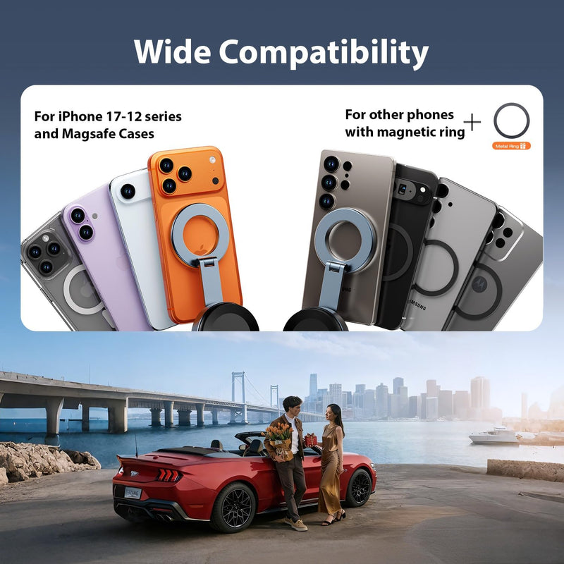 Magnetic Phone Holder for Car, Phone Mount for iPhone and Android | Aerospace Aluminum; 3200gf Magnet; 80LBS Vacuum Suction; 360° Adjustable; Compatible with MagSafe Blue black