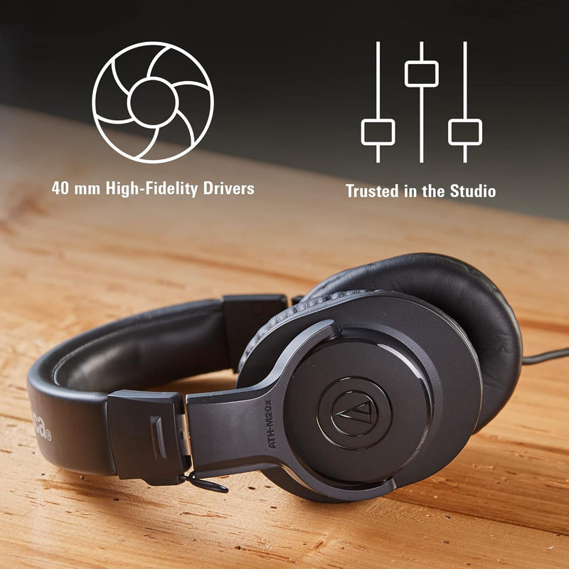 Audio-Technica ATH-M20x Professional Studio Monitor Headphones, Black Wired