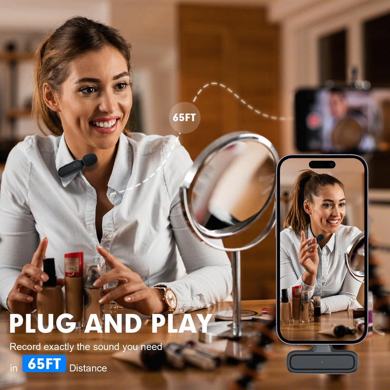[AUSTRALIA] - 2-Pack Wireless Lavalier Microphone for iPhone Android - Plug and Play Noise Reduction Clip-on Mic with Charging Case, for Vlogging YouTube Live Streaming Zoom Meetings Video Recording Youtuber Oval Case Dark Black 