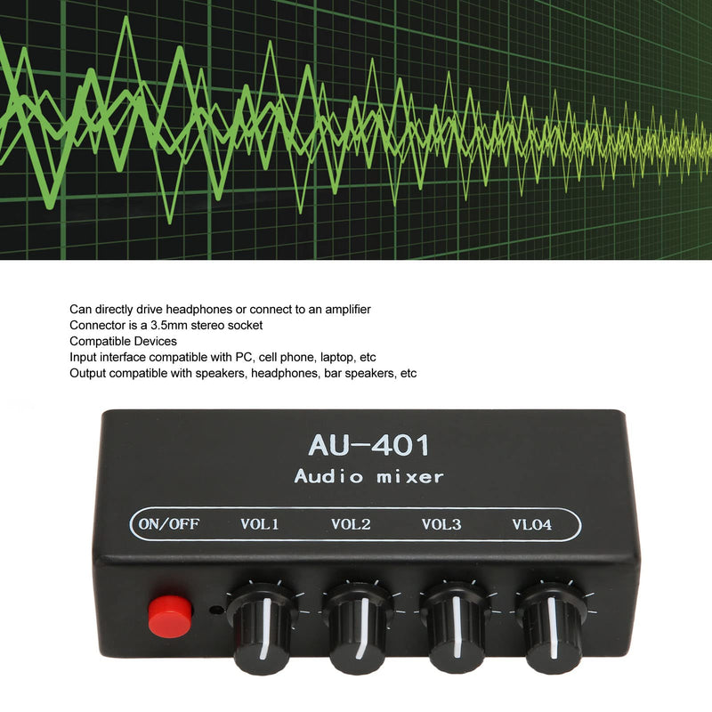 Zopsc 4-Channel Stereo Audio Mixer, 4 In 1 Out, 3.5mm, Black