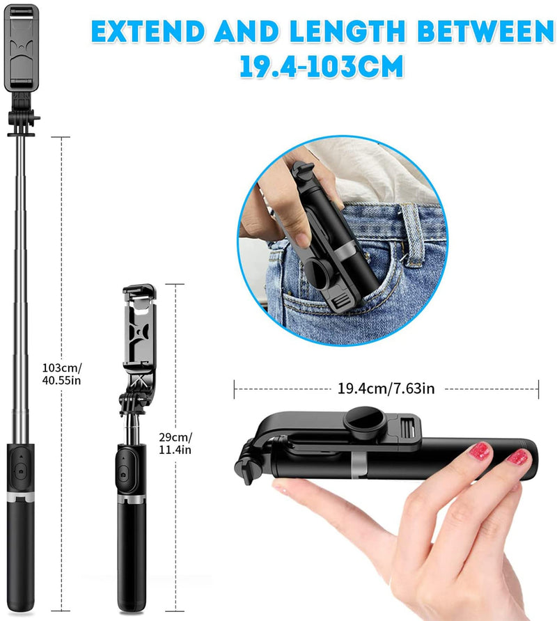 [AUSTRALIA] - Selfie Stick Tripod with Remote Phone Recording Stand, Travel Tripod for iPhone Cell Phones, Cellphone Filming Tripod Travel Necessories Gift for Men Women, Tripode para Celulares Tripie para Celular Selfie Stick Tripod 