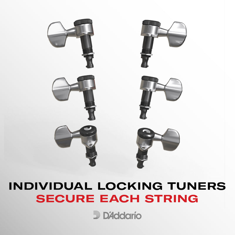D'Addario Accessories Auto-Trim Tuning Machines - Locking Tuners for Guitars - 6 In Line Setup, Black