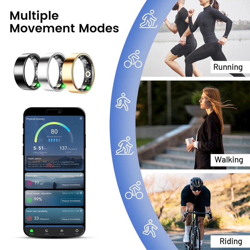 Mirlray Smart Ring for Women & Men, Smart Ring Health Tracker, Blood Oxygen & Heart Rate Monitor Sleep Ring, Long Lasting Battery Smart Rings, Waterproof Fitness Ring (White, #1)