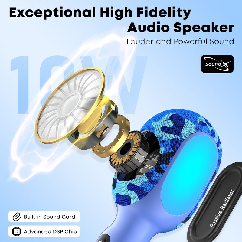 Karaoke Microphone Wireless Bluetooth with Speaker, Portable Handheld Mic for Kid Adult, 6 Voice Changer & 4 LED Light Effects, Singing Microphone with Speech Mode, Birthday Gift for Girls Boys Teens Blue