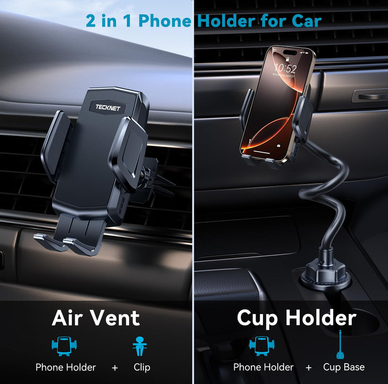 TECKNET Cup Holder Phone Holders, Adjustable Cup Holder Phone Mount | Flexible Gooseneck with Expandable Base for Stable Hands-Free Navigation and Driving Fits Most Car Cup Holders and All phones
