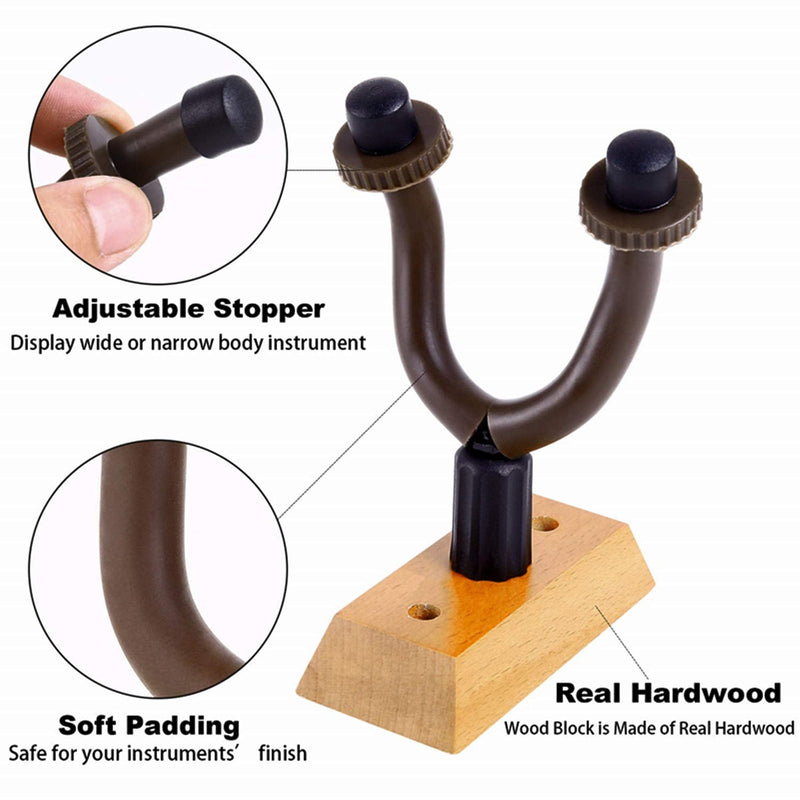 Guitar Hanger Wall Mount 6 Pack, Hardwood Guitar Wall Hangers Hooks Holder Stand Display with Screws - Easy to Install - Fits Bass, Mandolin, Banjo