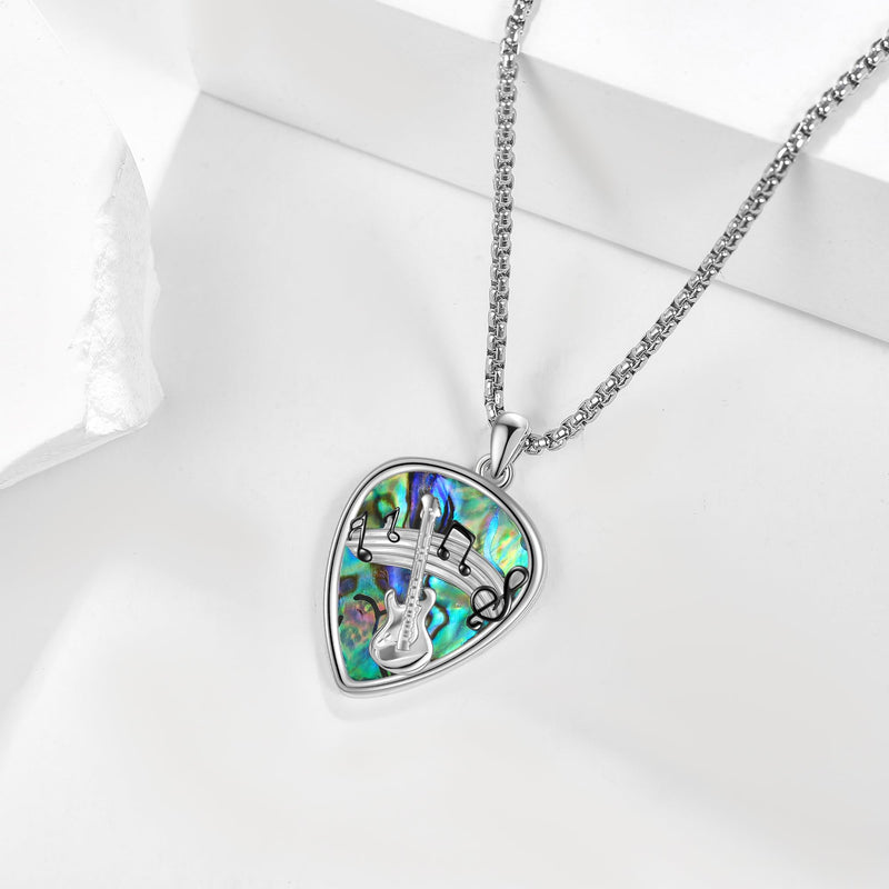 Guitar Pick Necklace 925 Sterling Silver Guitar Plectrum Pendant Necklace Stainless Steel Chain Guitar Pick Musical Guitarist Gifts for Women Men