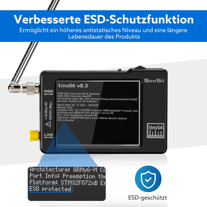 Seesii TinySA Spectrum Analyzer - 2.8 Inch Spectrum Analyzer 100 kHz - 960 MHz Input MF HF VHF UHF, Signal Generator Frequency Analyzer with Touchscreen with ESD Protected