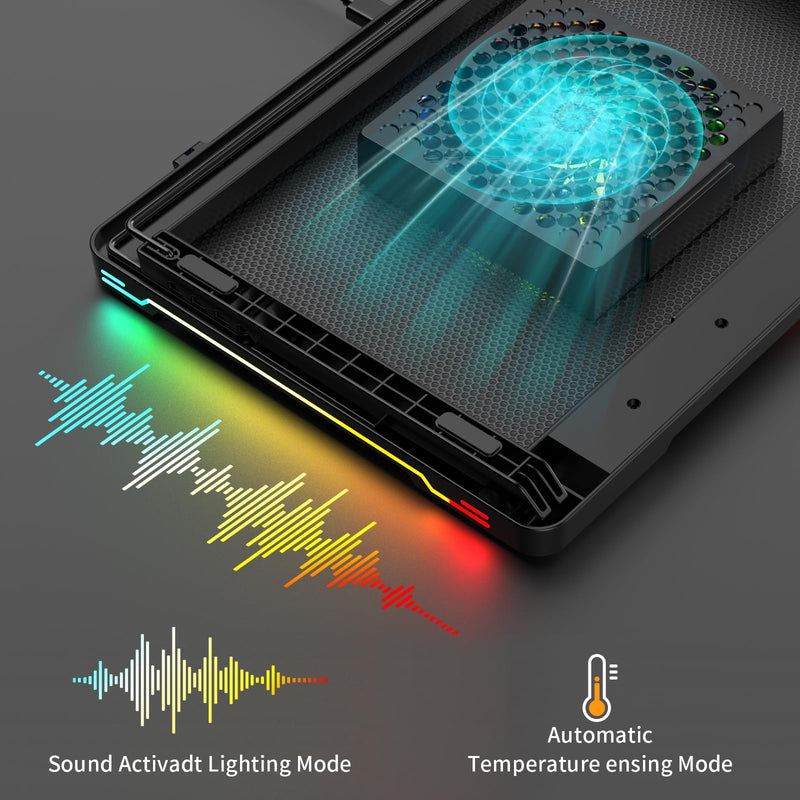 DEPGI Laptop Cooling Pad, Laptop Cooler Stand with 5.5" Movable Fan Easy to Clean, 10 RGB Light Modes, Auto Temp Sensor & 3-Speed Manual Control, Ultra Quiet ≤40dB for 14–17.3 Inch Laptops Standard Black