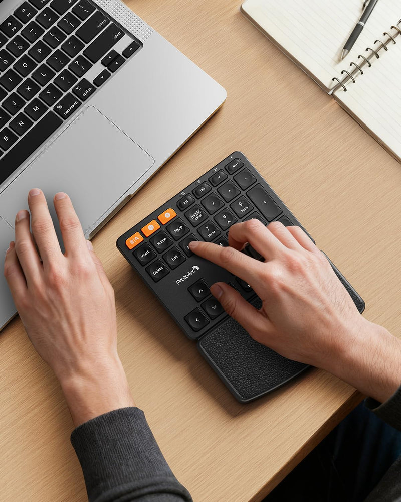 ProtoArc EK04 N Ergonomic Wireless Number Pad with Wrist Rest - Black | Full Size Numeric Keypad, 2-Device Bluetooth/2.4G, Rechargeable, for Windows PC/Laptop, Mac OS