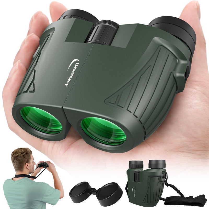 [AUSTRALIA] - Aurosports 15x25 Compact Binoculars for Adult Kids - High Power Binoculars for Bird Watching - Easy Focus Small Binocular with Low Light Vision for Travel, Camping, Concert, Hiking -Green 