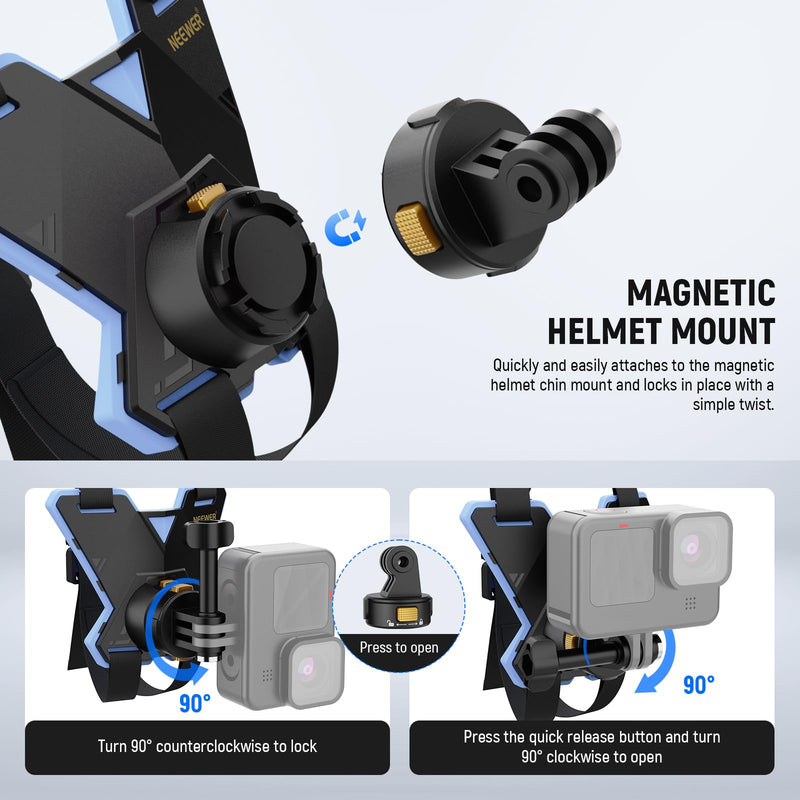 Neewer Motorcycle Helmet Chin Strap Mount for Action Camera, Helmet Mount with Magnetic Quick Release Camera Mount Adapter Compatible with GoPro DJI Insta360 AKASO, GP19