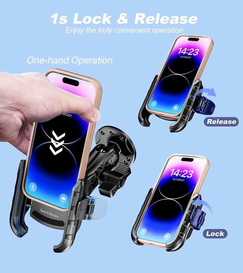 LOKTENWO Anti-Vibration Phone Mount Holder with Vibration Dampener | 1s Lock & Release Camera Friendly Aluminum AMPS Hole Round Base & Medium Arm for Car Truck UTV Boat, Fit 5.4''-7.2'' Phones
