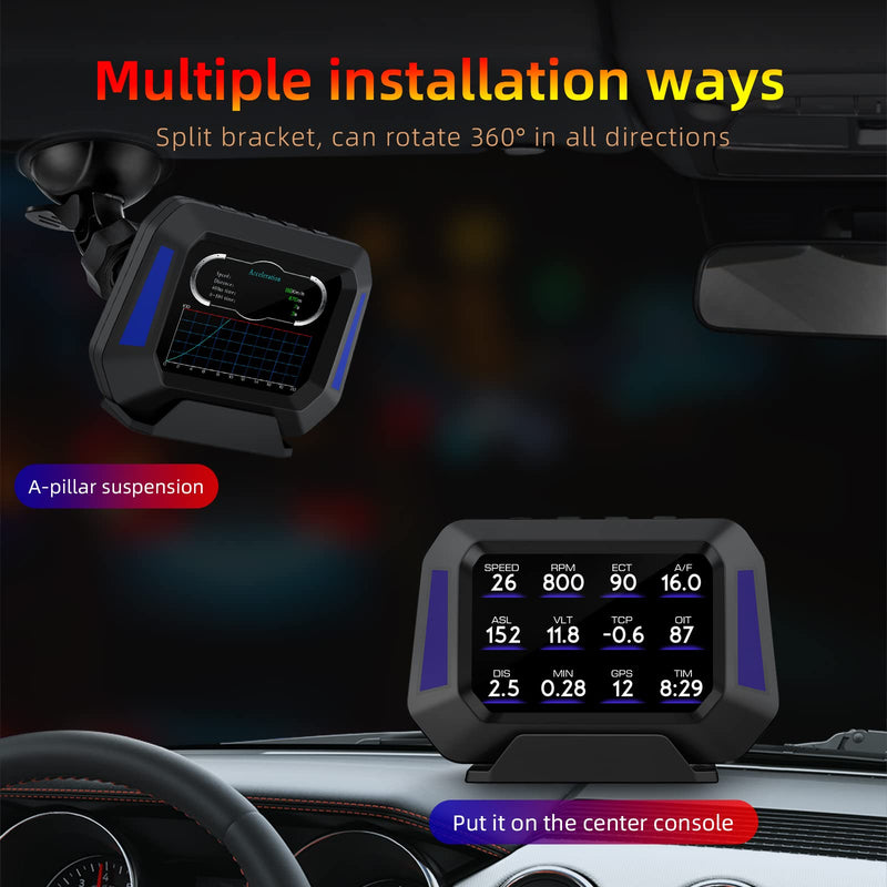 [AUSTRALIA] - Obd2 Gauge Display P21, Heads Up Display for Cars, Displaying Multiple Functions, Speedometer, Slope Meter, Suitable for All Car 