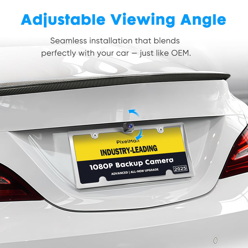 PixelMan Backup Camera,XS-2 1080P AHD Innovative One-Piece License Plate Back Up Camera Ultra Clear Night Vision 170° Wide Angle Vehicle Rear View Reverse Camera,All-Weather Durable Metal Housing