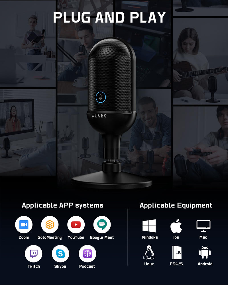 USB Wireless Cardioid Condenser Microphone for Podcast,Gaming and Home Office,100ft Signal Transmission Distance,Streaming Mic with LED Quick Mute Indicator and Noise Cancelling for PC,Mac