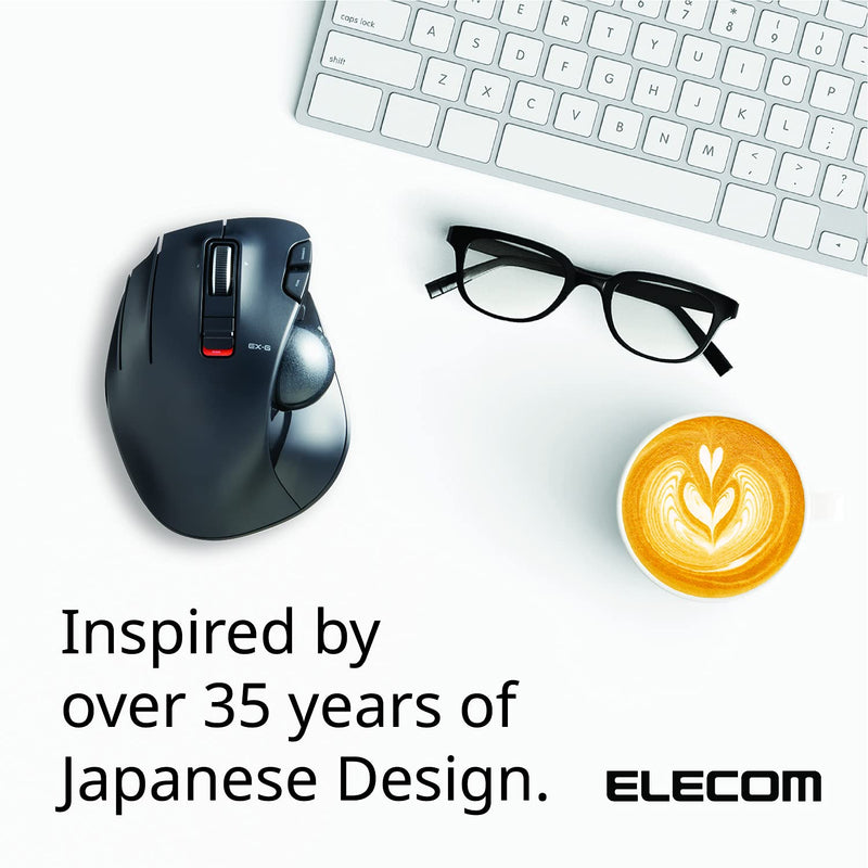 ELECOM EX-G Left-Handed Trackball Mouse, 2.4GHz Wireless, Thumb Control, 6-Button Function with Smooth Tracking, Ergonomic Design, Optical Gaming Sensor, Windows11, macOS (M-XT4DRBK)