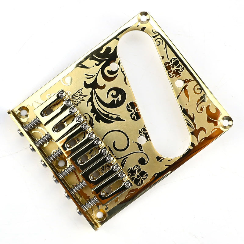 [AUSTRALIA] - 10.5mm Engraved Stainless Steel Fixed Electric Guitar Bridge Single Pickup Hole 6-string Guitar hardtail Bridge for Telecaster Tele TL Style Electric Guitar Replacement Parts (Gold) Gold 