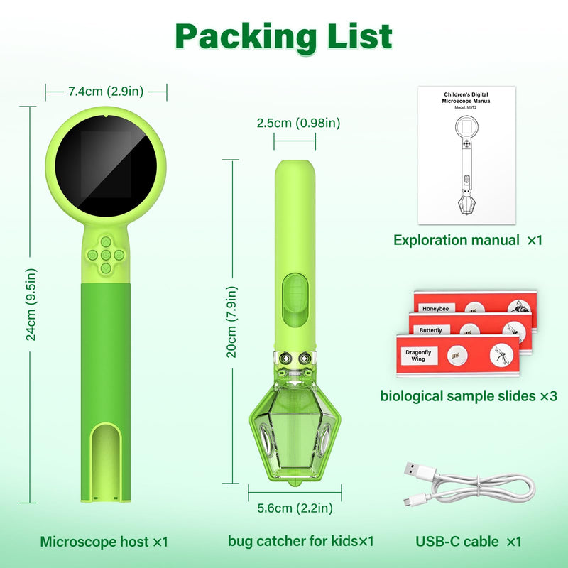 [AUSTRALIA] - Microscope for Kids with Bug Catcher, 1080P HD Digital Handheld Portable Kids Microscope, 2 in 1 STEM Science Educational Learning Kit Christmas Birthday Gifts Toys for 3-15 Boys & Girls (Green) Bug Catcher & Microscope Kits Green 