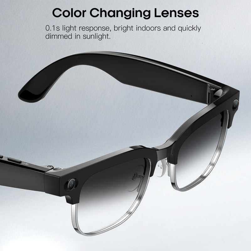 Yowow BIT AI Smart Camera Glasses with HD 8MP Camera, 4K Photos & 1080P Video,Anti-Shake, 12H Music/Bluetooth Calls, Real-time Translation/GPT Object Recognition, IP66 Waterproof, Blue Light Glasses