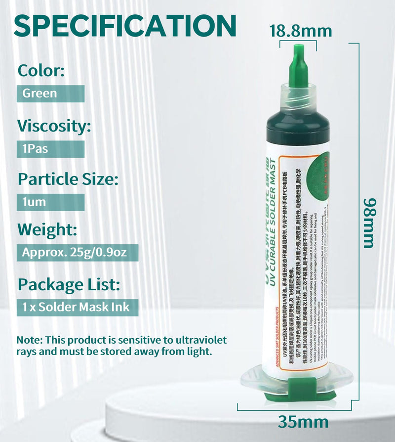 Solder Mask Ink, 1 Piece UV Light Curing Solder Mask Ink, BGA PCB Solder Resist Ink, UV Curing Solder Resist Combination for Insulating and Protecting Electronic PCB Components
