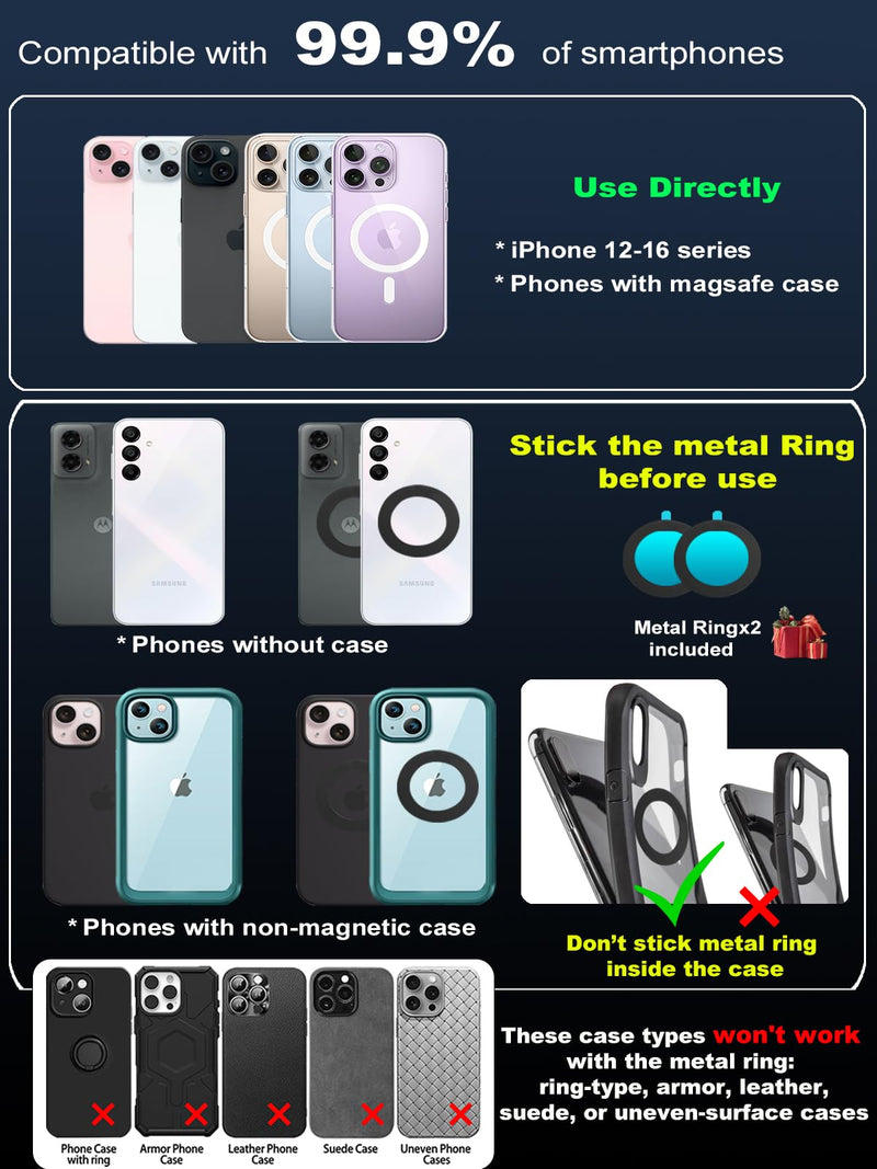 snanlen Upgraded 360° Nano Gel Vacuum Magnetic Phone Holder, Car Phone Holder for Magsafe[108+LBS Strongest Suction & 3000gf Strongest Magnetic], Suction Cup Phone Mount for Car/for iPhone 17 Pro Max Black