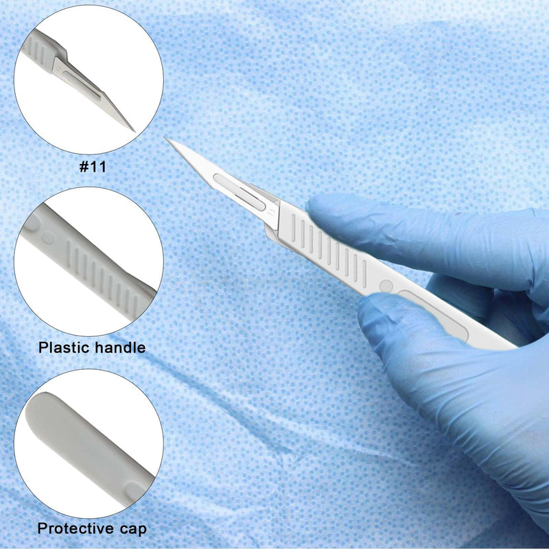 Pack of 20 Scalpel Blades, Scalpel Knife with Scalpel Handle, Plastic Surgical Scalpel Knives, Carbon Steel Scalpel Blades, Replacement Blades with Protective Cap, Individually Sterile Packed (White) White