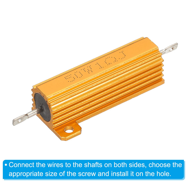 PATIKIL 50W 1 Ohm Aluminum Shell Resistor, 5 Pack Aluminum Housing Resistor Housed Case Wirewound Resistors Screw Tap Power Resistor 5% Tolerance, Golden