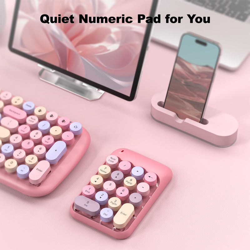 [AUSTRALIA] - Wireless Number Pads, Cute Colorful Numeric Keypad Numpad Portable 2.4 GHz Financial Accounting Number Keyboard Extensions, 18 Key Number Numpad for Laptop Desktop, PC (Pink) Pink 
