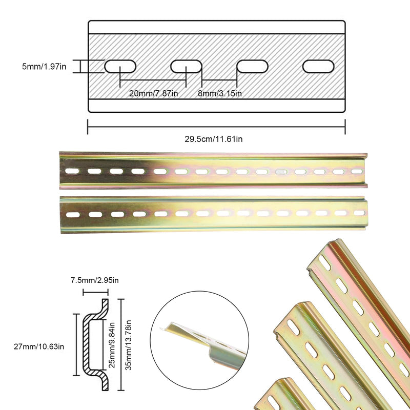 Pack of 8 DIN Rails, 29.5 cm Long, 3.5 cm Wide, DIN Rail, Colour Steel Socket Mounting Rail, Cabinet Hanging Rail for Distribution Cabinet, Control Cabinet Installation (Yellow)
