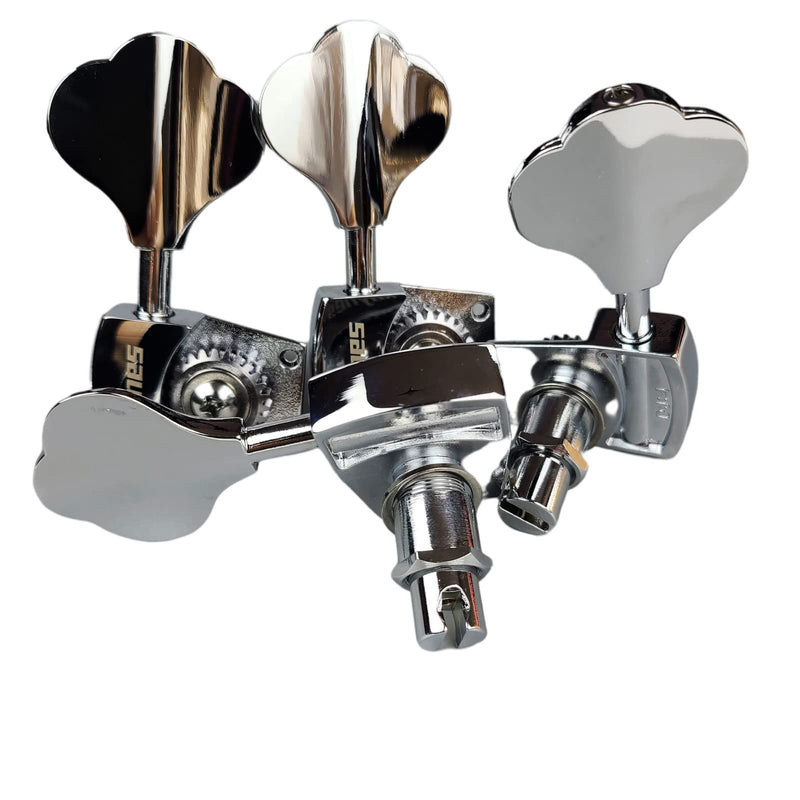KAYNES Bass Tuners 1:26 Ratio Open Gear Tuning Key Pegs Guitar Machine Head Tuners for Jazz or Precision Electric Bass Instruments Chrome Silver (4 for Right)