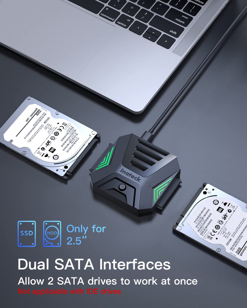 Inateck USB 3.2 Gen 2 to SATA Adapter, Disk Cloning in Software, Applicable for 2 x 2.5 Inch SSDs/HDDs