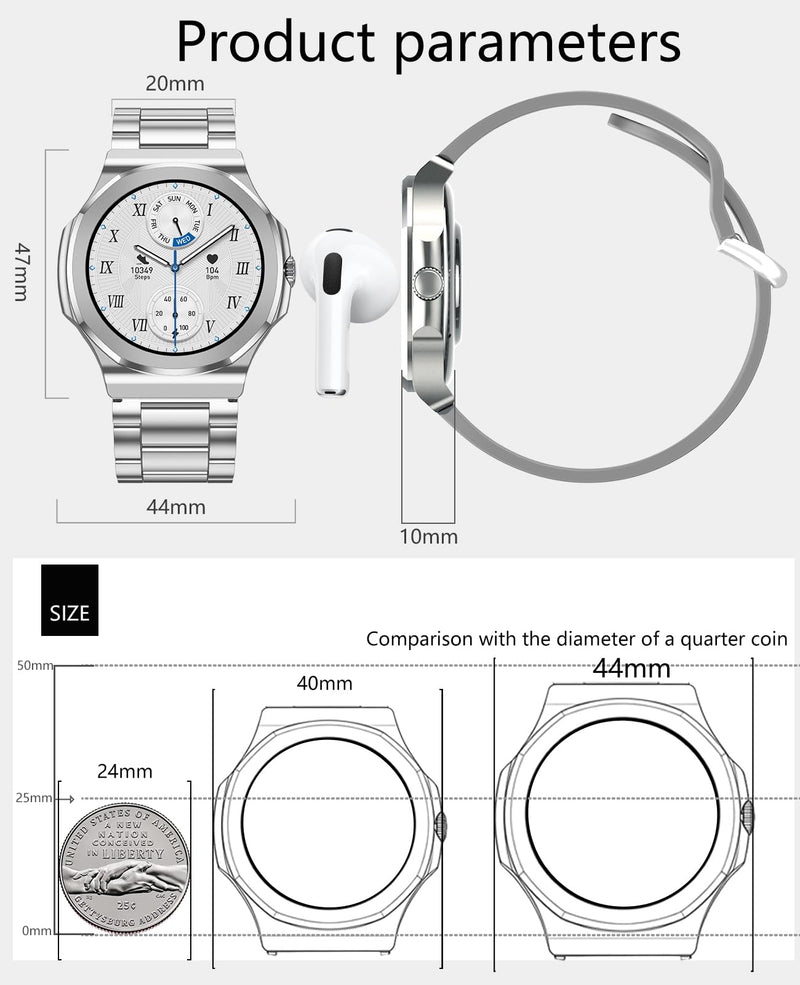 Smart Watches for Men Women,Fitness Tracker with Bluetooth Calling | 1.27" HD Screen,Heart Rate/Sleep Monitor/100+ Sport Modes,Stainless Steel & Silicone Band,Compatible with Android & IOS Silver