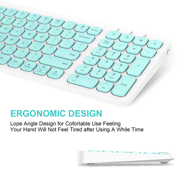 Wireless Keyboard Mouse Combo, cimetech Compact Full Size Wireless Keyboard and Mouse Set Less Noise Keys 2.4G Ultra-Thin Sleek Design for Windows, Computer, PC, Notebook, Laptop - (Aqua Green) Aqua Green